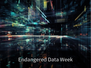 Endangered Data Week. Background image: lights on dark background evoking activity related to data.
